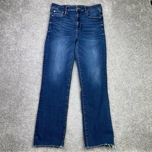 American Eagle Jeans Women’s 10 Long Slim Straight Crop High Rise Dark Wash